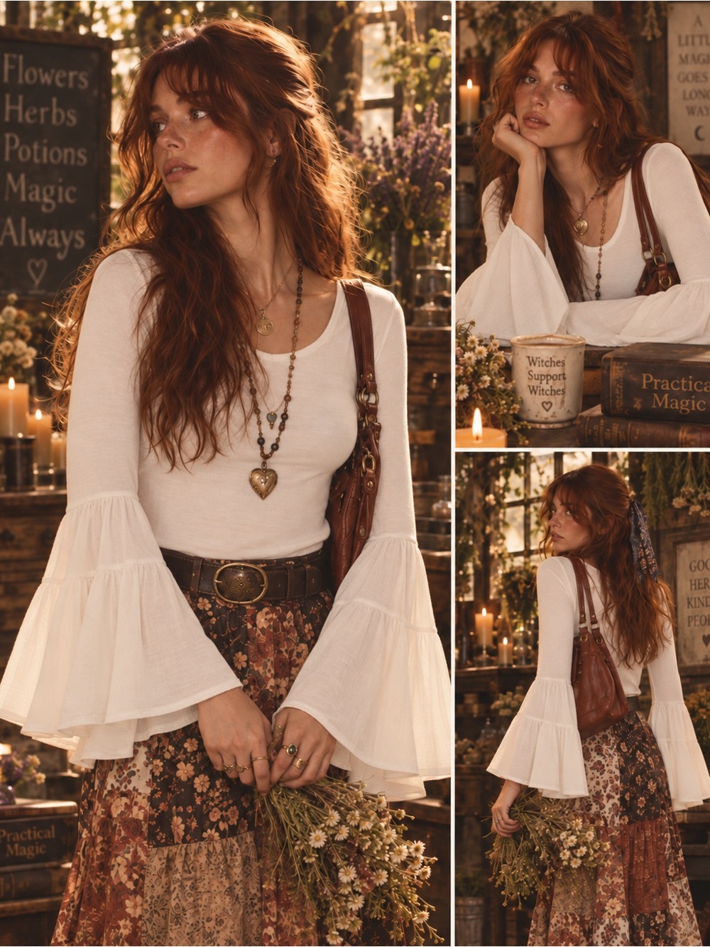 Y2K White Tiered Bell Sleeve Boho Top Size Small